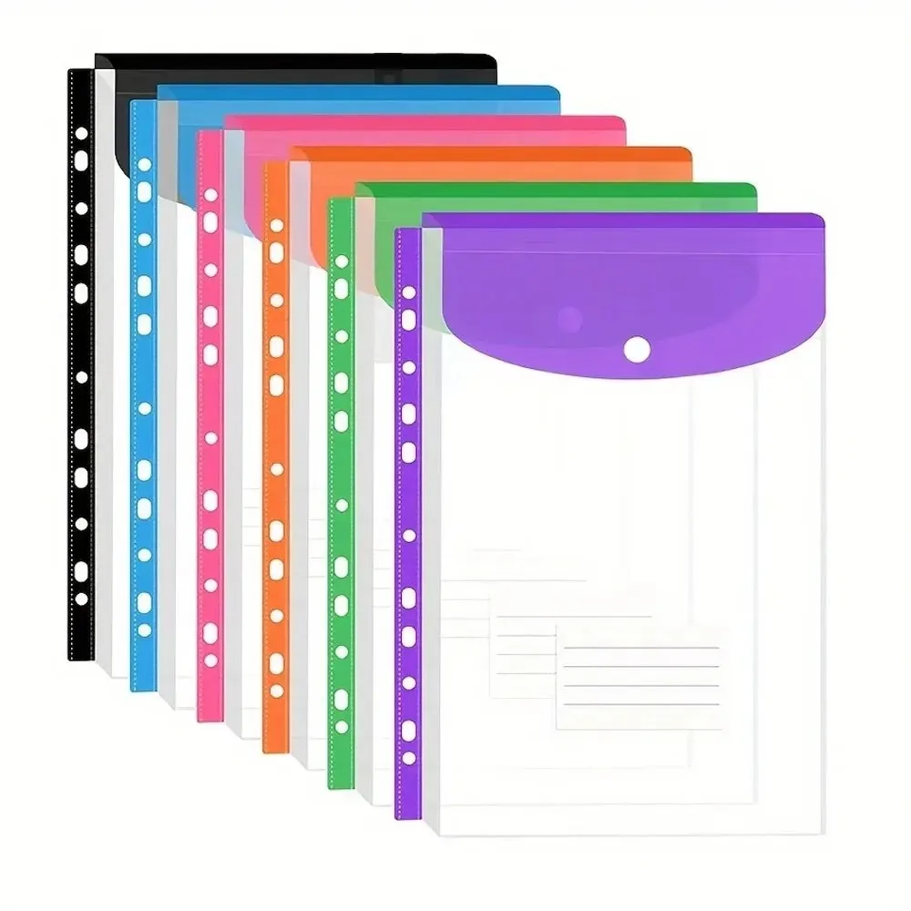 12Pcs Large-Capacity Loose-Leaf File Bags Transparent Colorful File Folder Expansion Bag Button Closes Simple