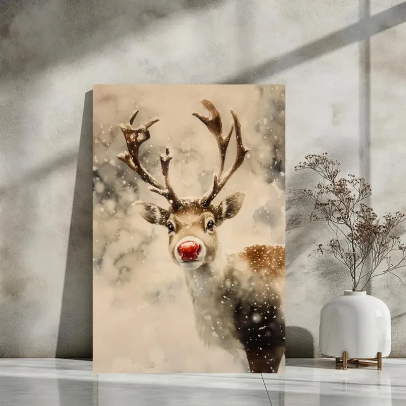 

Рождественский декор для стен: картина маслом с оленями, деревенское рождественское искусство, рождественский декор-принт, винтажный праздничный художественный принт