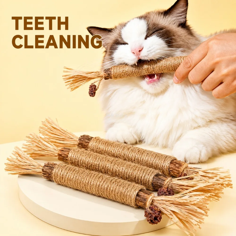 Pet Silvervine Teething Chew Stick Raffia Grass Toy for Cats Dogs Dental Cleaning Indoor Play and Self Entertainment