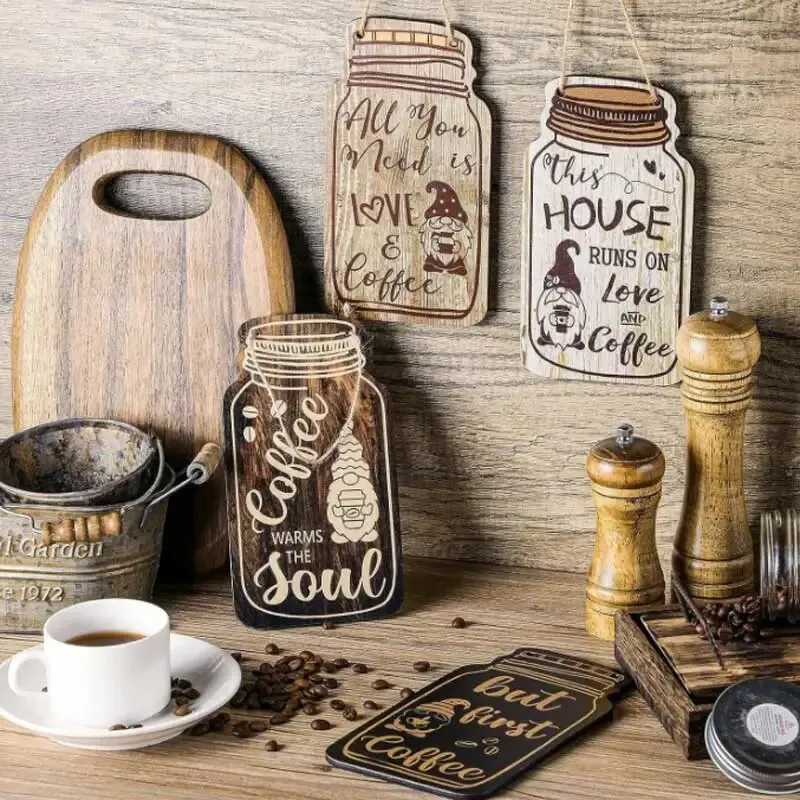 4 Vintage Coffee Letter Signs Bar Restaurant Kitchen Decoration Wooden Decorative Hanging Signs Door Hangers