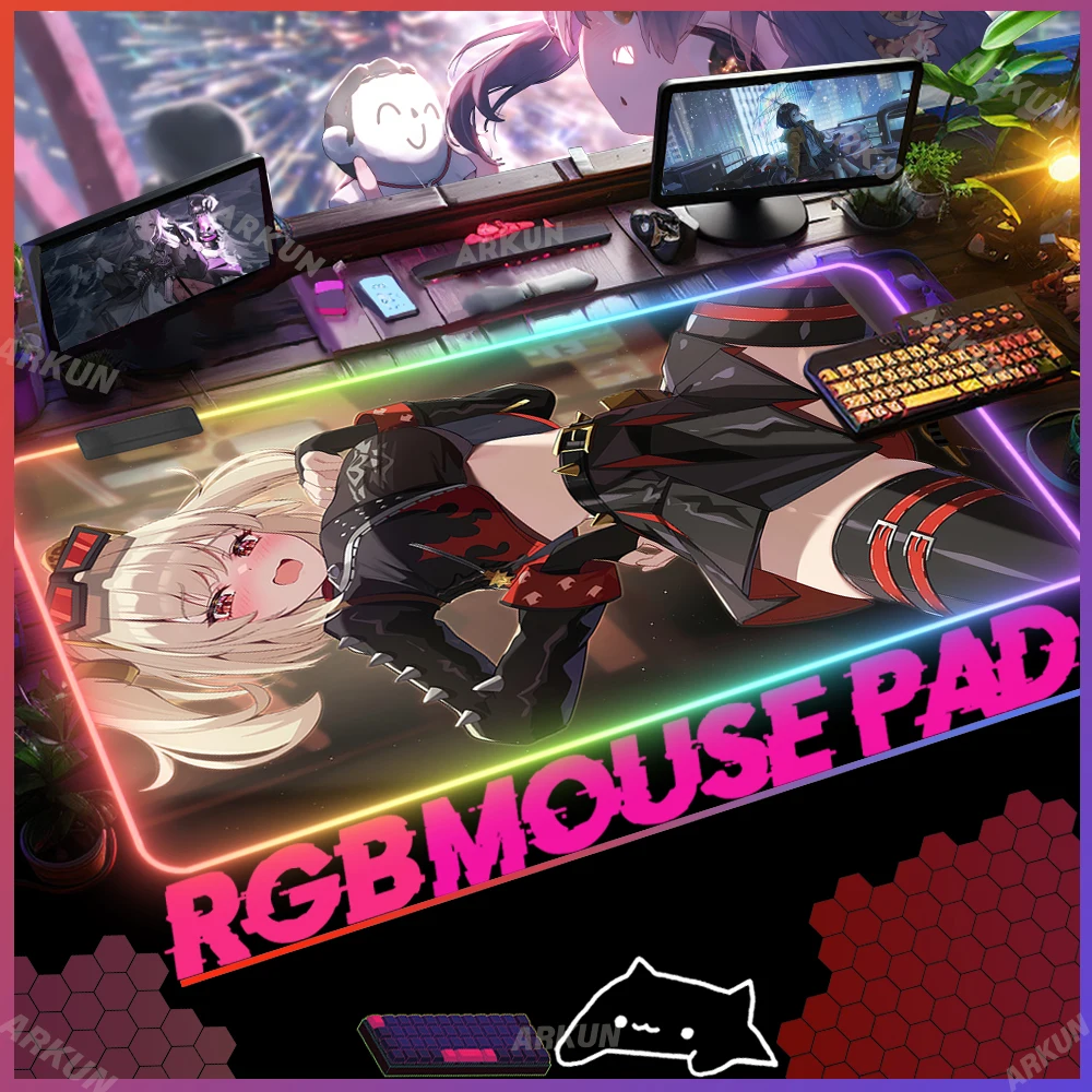 RGB Mouse Pad Gaming Kawaii seksi Burnice putih populer zona Zenless Zero alas Mouse Gaming LED Keyboard komputer XXL lampu latar alas meja