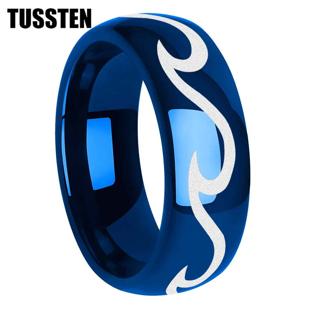 

TUSSTEN 8mm Men's And Women's Wedding Ring Dome Polishing Tungsten Ring Laser Engraved Wave Pattern Comfortable Fit