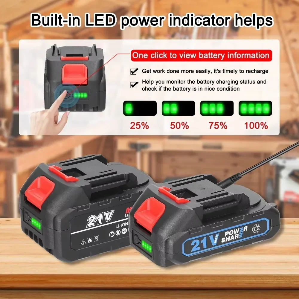 21 V wiederaufladbarer Lithium-Akku, Ersatzakku für Elektrowerkzeuge mit Anzeige für Makita 21 V Werkzeug-Ersatzakku