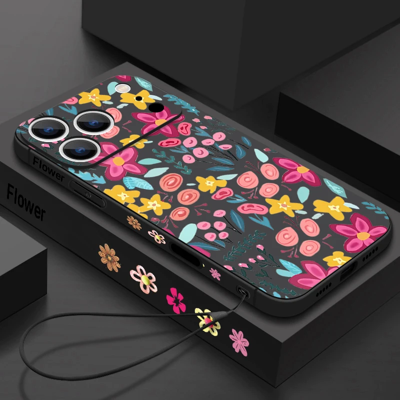 آيفون 17 برو ماكس حافظة ملونة اللوحة الزهور الحبل غطاء الهاتف ل فوندا آيفون 16 برو ماكس 15 14 13 12 11 16e الهواء