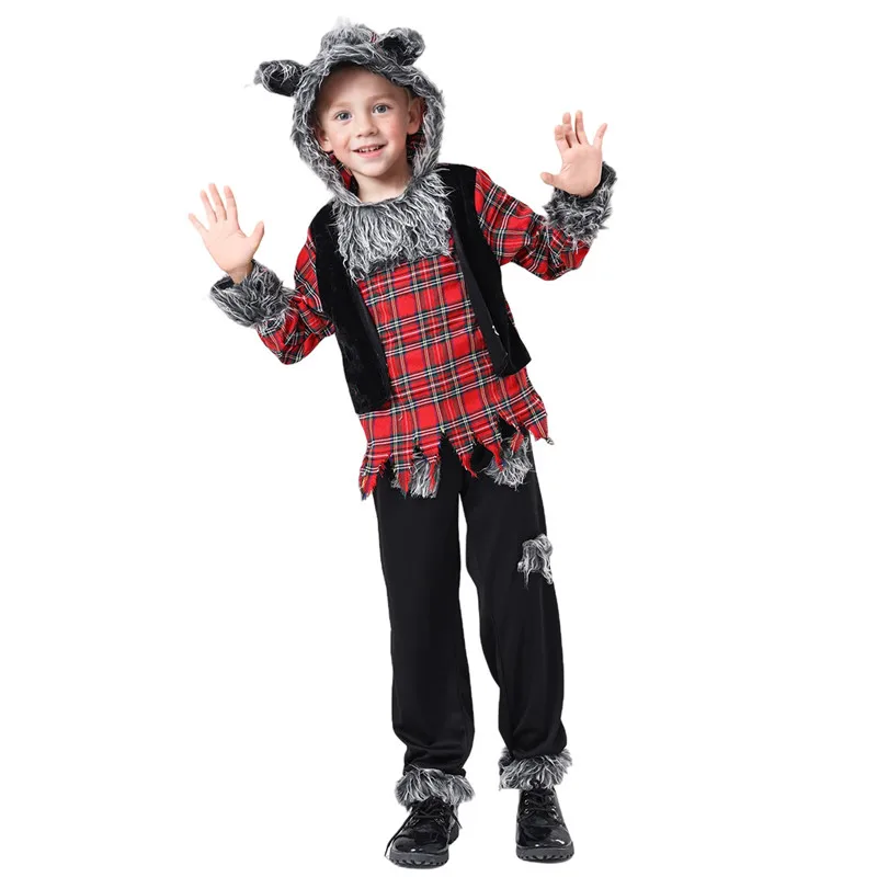 Disfraz de Hombre Lobo para Niños de Halloween, Disfraz de Caperucita Roja de Cuento de Hadas, Gran Lobo Gris, Ropa para Representaciones Teatrales y Cosplay
