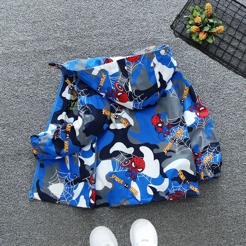 Baby Boys Coat Cartoon Spiderman Print Spring Autumn Kids Outerwear Zipper Clothes Jacket Camou flage Windbreaker