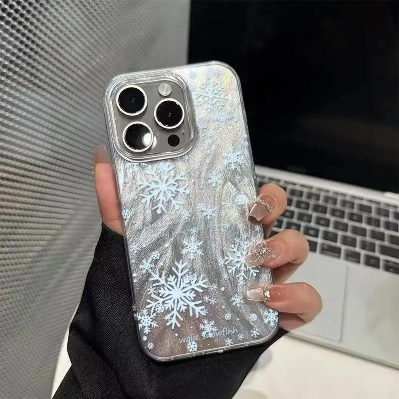 Elegant Winter White Snowflakes Matte IMD Phone Case for Xiaomi Redmi Note 14 13 12 11 Pro Plus 5G 10  13C 12 13 14C 4G Cover view 2