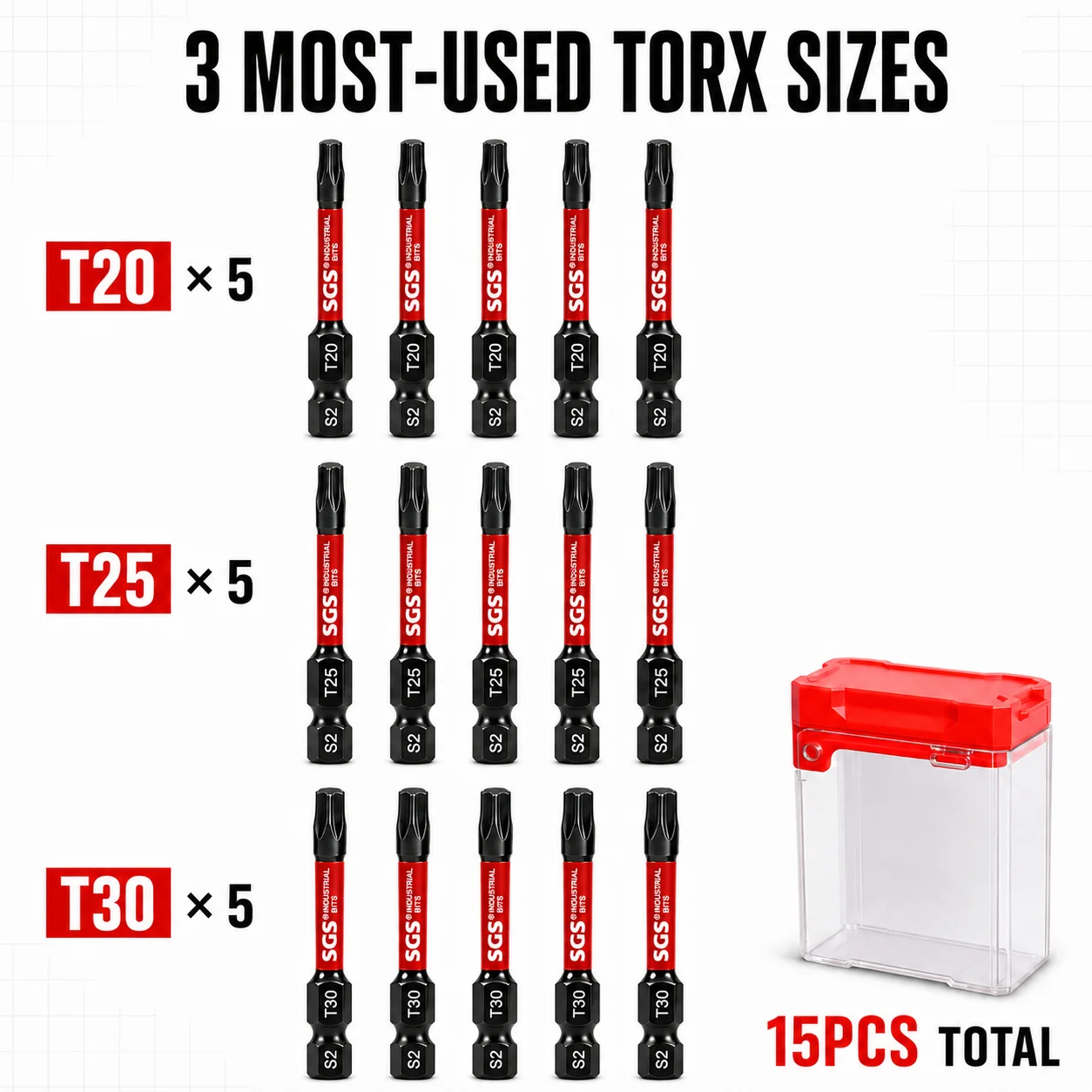 15/17-teiliges 50mm Magnetisches Torx-Schlagschrauber-Bit-Set T20 T25 T30 T40, S2-Stahl 1/4 Zoll Sechskant-Bit-Set mit Koffer für Terrassendielen- und Möbelreparatur – Detail 5