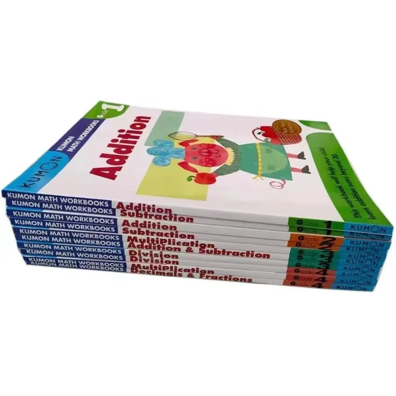 10Books/set Kumon Document Style Education Math + Writing + Reading Exercise Book for Grades 1-4