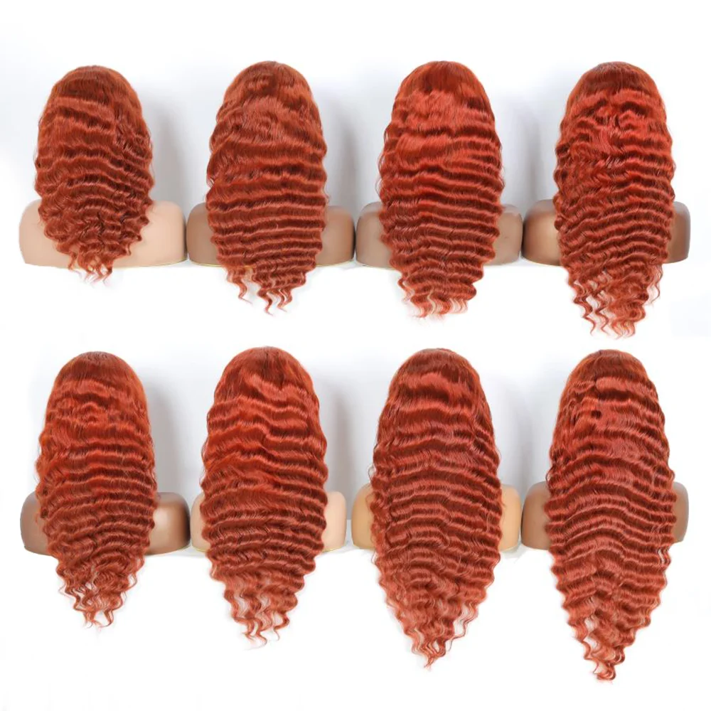الزنجبيل 350 موجة عميقة الدانتيل الجبهة الباروكات شعر الإنسان 13x4 مجعد برتقالي ملون الدانتيل الباروكة الأمامية قبل قطعها مع شعر الطفل HD لينة