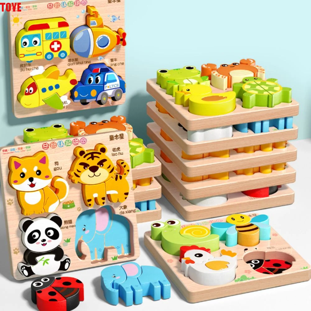 

4 in 1 3D Wooden Puzzles Educational Intelligence Wooden Rainbow Blocks Puzzle Animal Aircraft Wooden Puzzle Toy Birthday Gifts