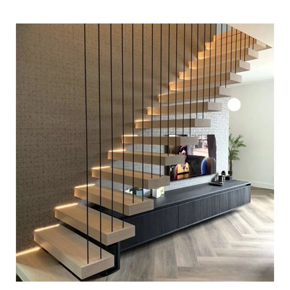 التخصيص التصميم الحديث الدرج العائم الخشب الصلب المنزلية الدرج الفردي للشقة استخدام أحدث الإصدار #4