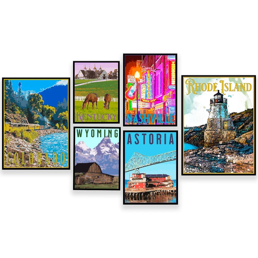 Minnesota, South Dakota, San Antonio, Boston, Wyoming, Rhode Island, Colorado, Kentucky, Nashville, Astoria Oregon travel poster