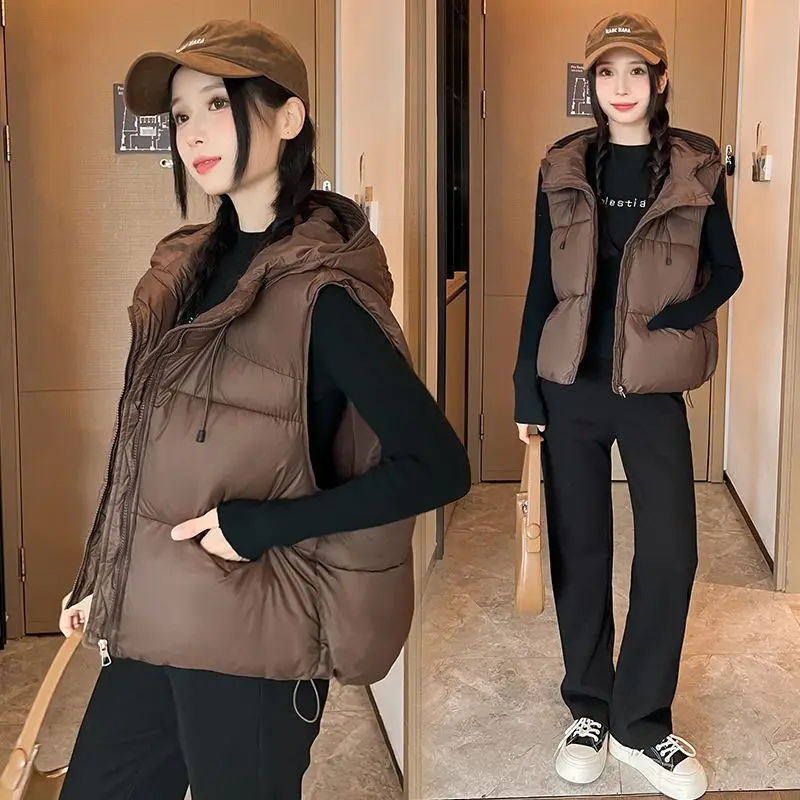 

New Autumn Winter Down Cotton Vest Jacket Women Korean Fashion Short Sleeveless Casual Thick Warm Waistcoat Ladies Outerwear
