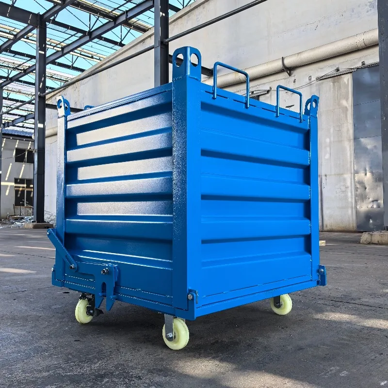 Self-dumping Wheeled Metal Turnover Box Industrial Scrap Collection Box Iron Chips Waste Transfer Container For Factory Use