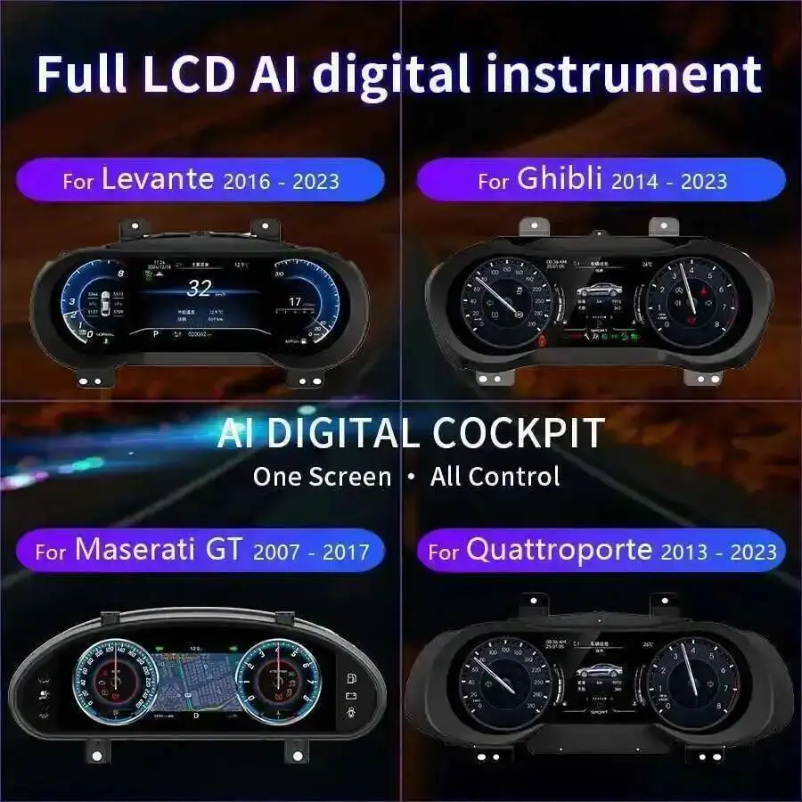 12.3inch Car For Maserati Granturismo CABRIO 2004-2015 Smart Cluster LCD Instrument Speedometer Upgrade Colorful Display Carplay