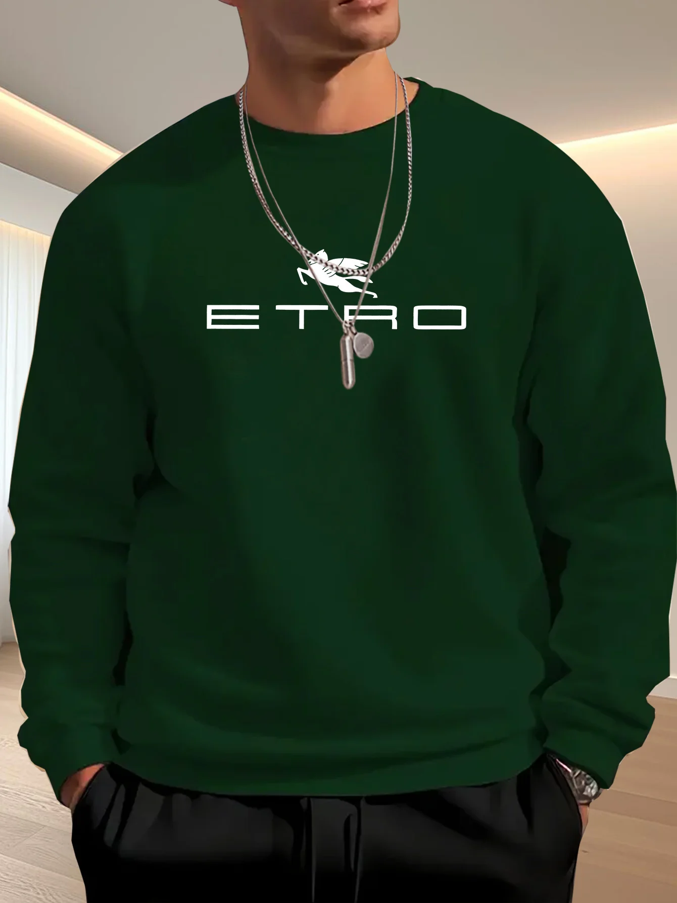 سويت شيرت رجالي كاجوال فضفاض مع طباعة جرافيك ETRO - بلوفر برقبة دائرية باللون البيج #4