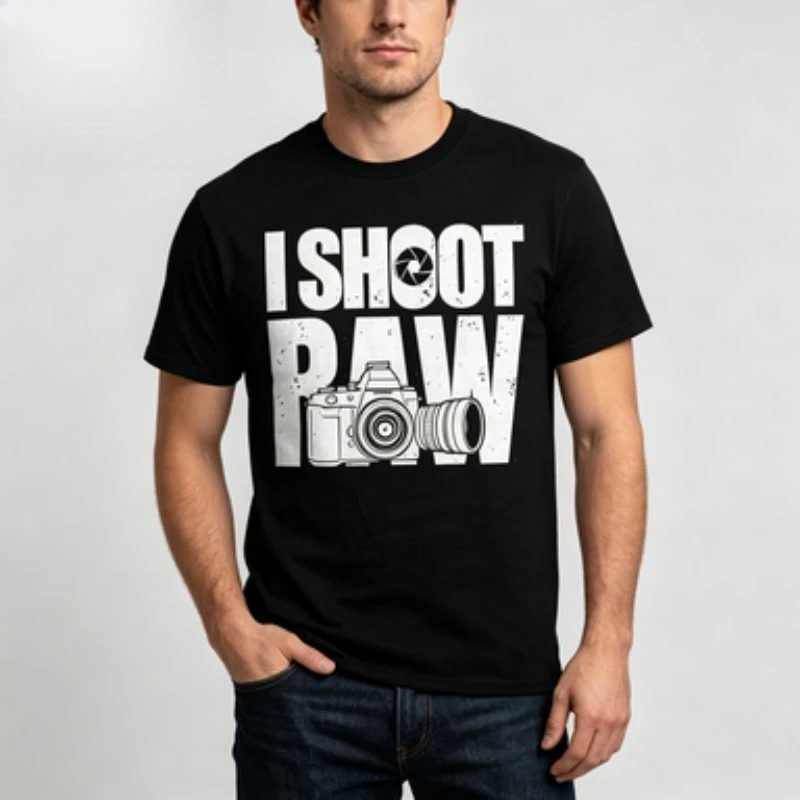 Men 100% Cotton O Neck T Shirt Distressed  With Camera Aperture Graphic Photographer Hobby Casual Male Short Sleeve Tee Tops
