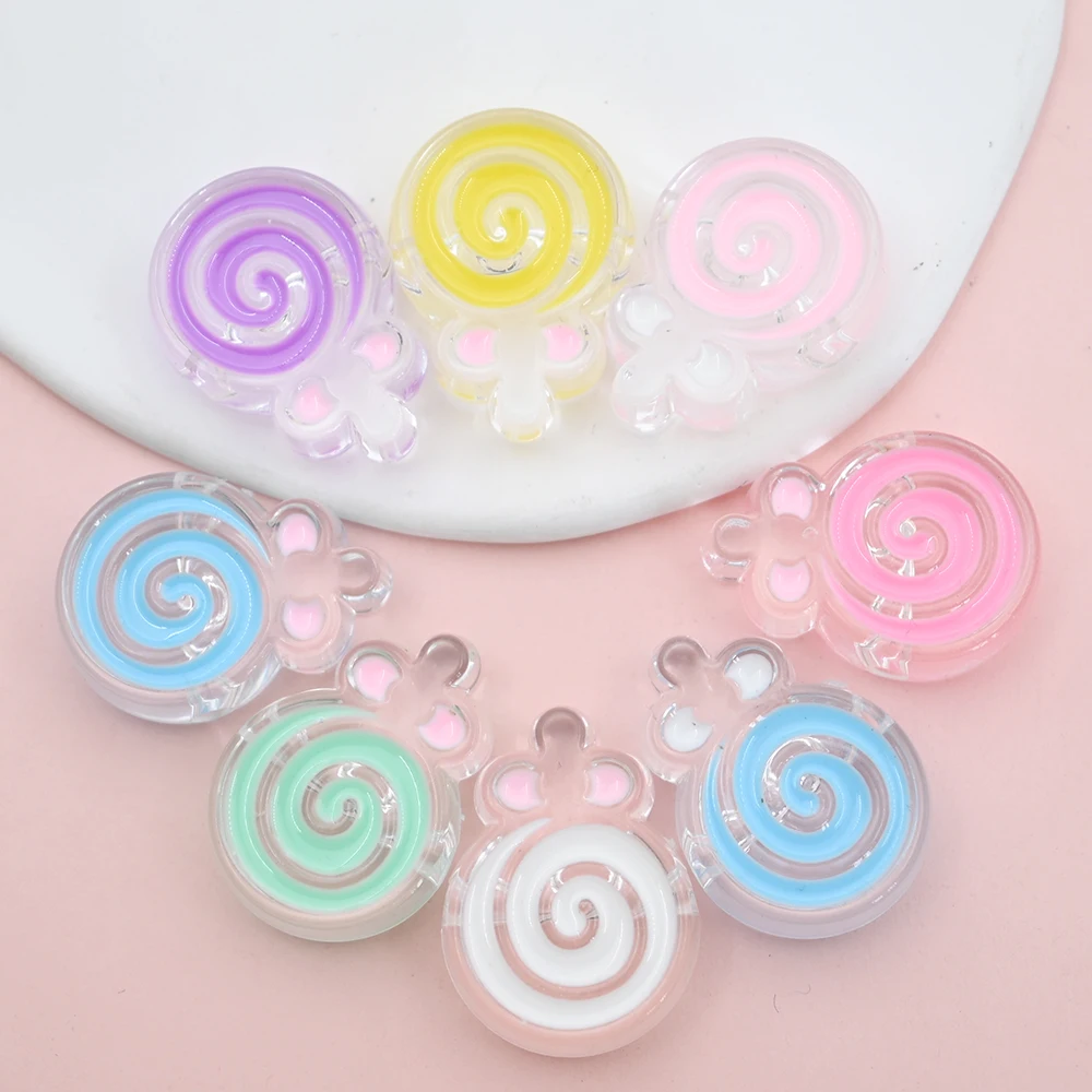 Transparent Lollipop Acrylic Beads Candy Color Swirl for DIY Jewelry Making Bracelets Keychains Craft Supplies 5/10Pcs 23x31mm