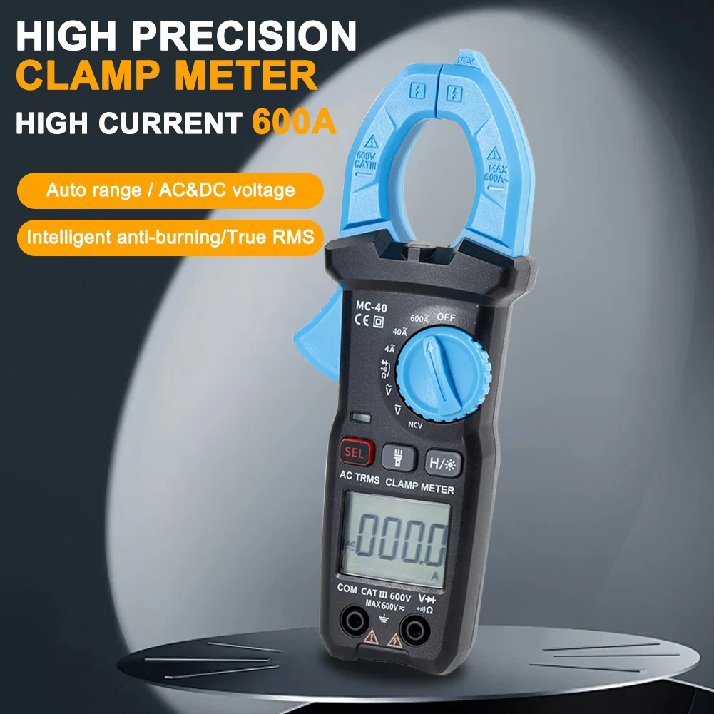 

FNIRSI MC-40 Clamp Meter Digital Multimeter AC DC Voltage 600V AC 600A Diode NCV Ohm Test 6000 Counts True RMS Auto Range