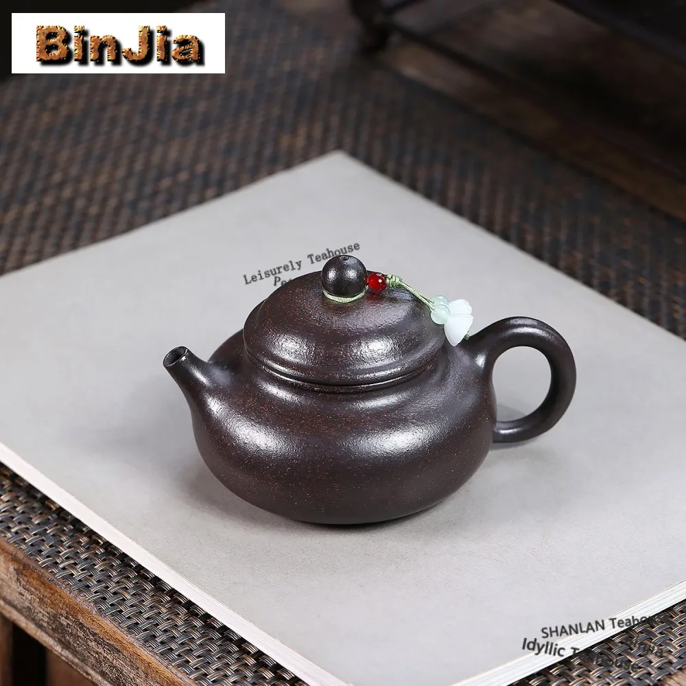 

200 мл креативные чайники из фиолетовой глины Исин, горшок ручной работы из рингута, необработанная руда, черный, золотой, песок, грязевой чайник, чайный сервиз Цзыша, украшение, подарок