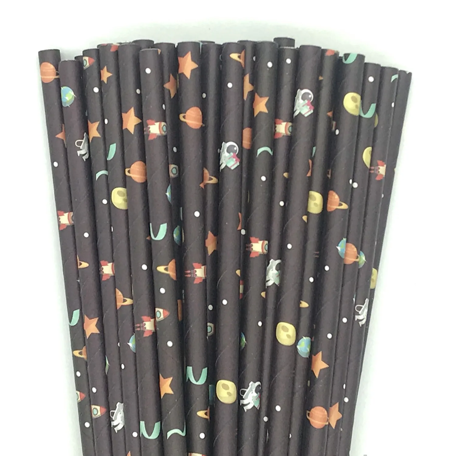 100 Pcs Outer Space Party Paper Straws,Solar System Planet Earth Rocket Spaceship Astronaut Baby Shower Kids Birthday Drinking