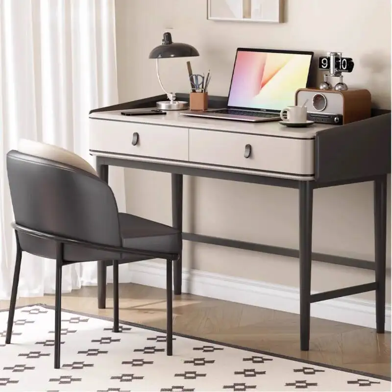 Moderner, minimalistischer Schreibtisch im cremefarbenen Stil, Schlafzimmer, kleine Einheit, multifunktionaler Schreibtisch, Nachttisch, Heimcomputertisch, High-End
