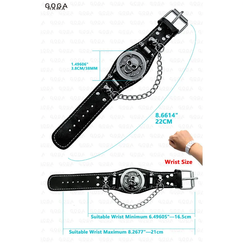 Reloj deportivo clásico para hombre, cronógrafo de cuarzo, informal, estilo Punk Rock, con tapa de calavera de cuero negro, con caja de regalo