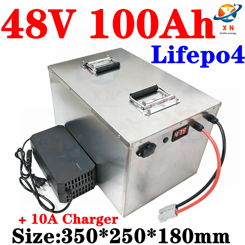 lifepo4 battery pack 48v 100AH batterie with BMS for electric tricycle golf cart boat EV RV camper scooter + 10A charger