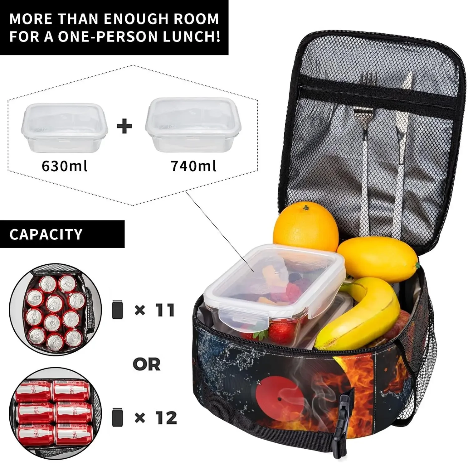 Music Record Cool  For Boys Girls Reusable Lunch Box Insulated Portable Meal Tote For Kids School Men Women Work Travel Picnic