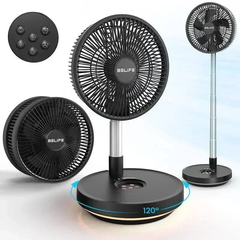 Belife X10 Portable Fan, Cordless Oscillating Fan with Remote, Foldable Telescopic Adjustable Height Fan with LED Light & Timer