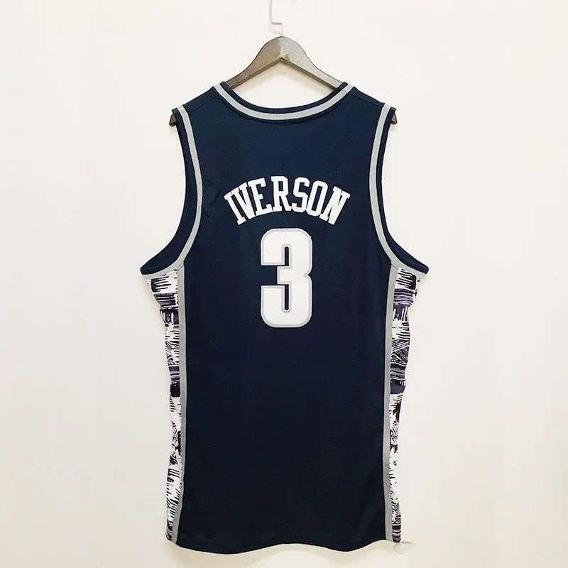 Basketball Jersey  Shirt Men 3 Iverson Georgetown Hoyas Athletic Sports Embroidery High Street Hip Hop Breathable Sportswear