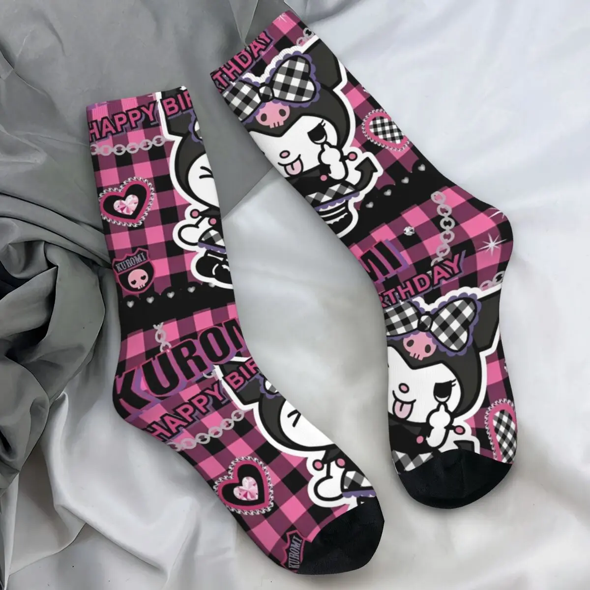 

Kuromi Cartoon Socks Autumn Stockings Leisure Men's Medium Soft Socks Printed Outdoor Sports Anti Slip Socks