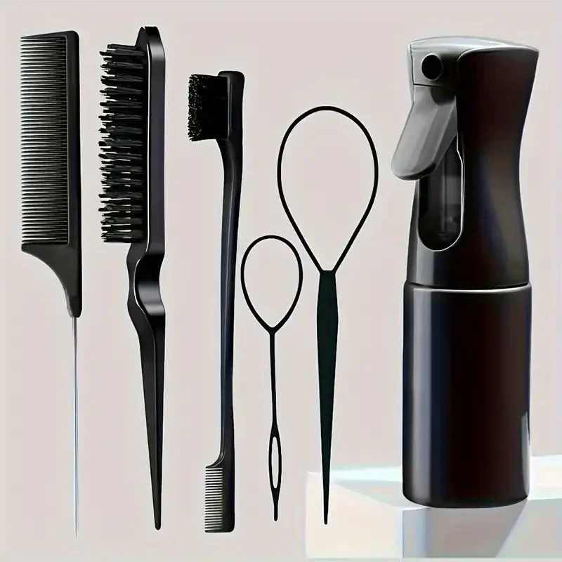 6 Stuks Haarborstel Set Spuitfles Haar Vlechten Loop Rat Staart Kam Plagen Haar Brsuh Rand Haar Borstel Krullend haar Accessoires