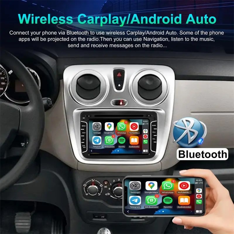 Android car radio for Renault Dacia Duster 2011-2017 stereo screen Carplay Android Auto Bluetooth GPS Navigation FM radio 7’