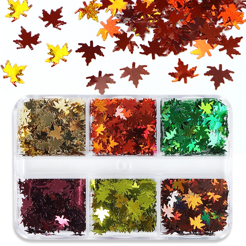 6 Colors Shiny Maple Leaf Resin Sequins Epoxy Resin Filling Holographic Fallen Leaves Autumn Winter DIY Jewelry Making Supplies