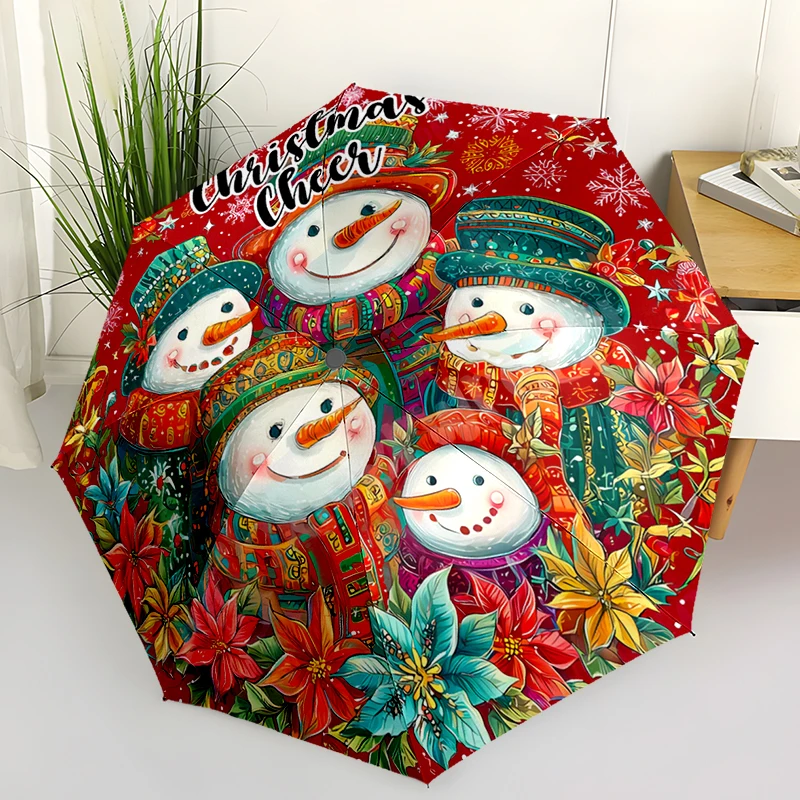 Christmas Theme Folding Umbrella - Fashionable Auto-Open Design 8 Iron Ribs Plastic Handle Foldable Sunshade，Perfect Gifts