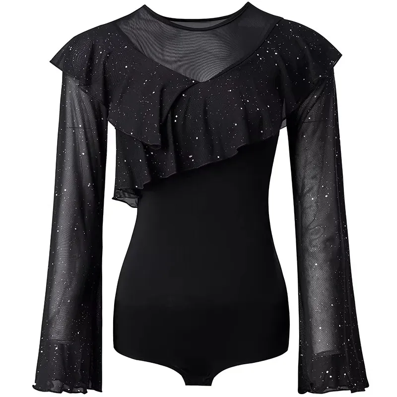 New Samba Latin Dance Autumn New Practice Clothes Adult Female Jumping Modern Dance Wear Practice Clothes Mesh Sleeve Costumes