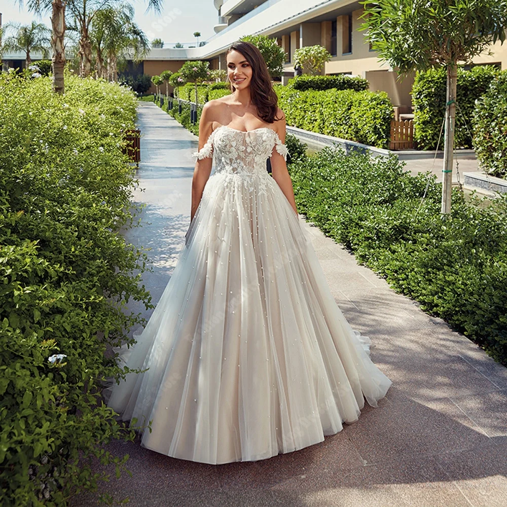 

Elegant A-Line Women Wedding Dresses Off The Shoulder Lace Printing Bridal Gowns Mopping Length Vestido De Novia 2026 Customized