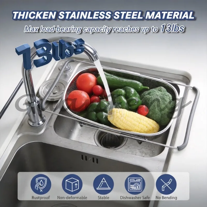 Retractable Stainless Steel Sink Drain Basket, Kitchen Fruit Vegetable Washing Filter Colander