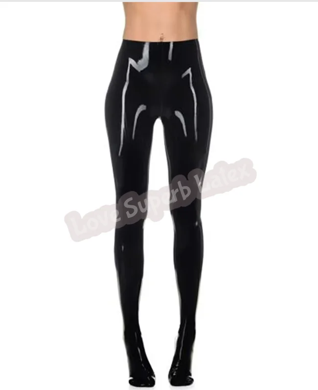 Sexy Erotic Latex Catsuit Lingerie Women Latex Leggings Tights Pants Spliced Socks with no zip Fetish Uniform Customize