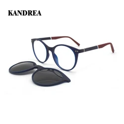 KANDREA moda okrągłe okulary magnetyczne damskie okulary optyczne krótkowzroczność recepta mężczyźni okulary rama wysokiej jakości C8012