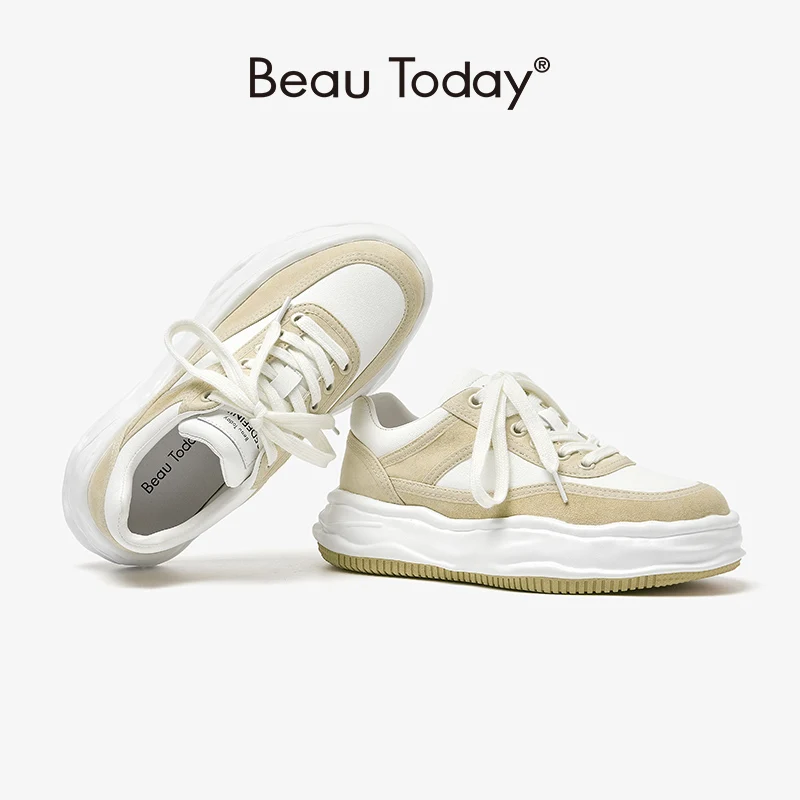 BeauToday Platform Sneakers Women Synthetic Pig Suede Lace Up Round Toe Dissolve Sole Ladies Casual Shoes Handmade 29159