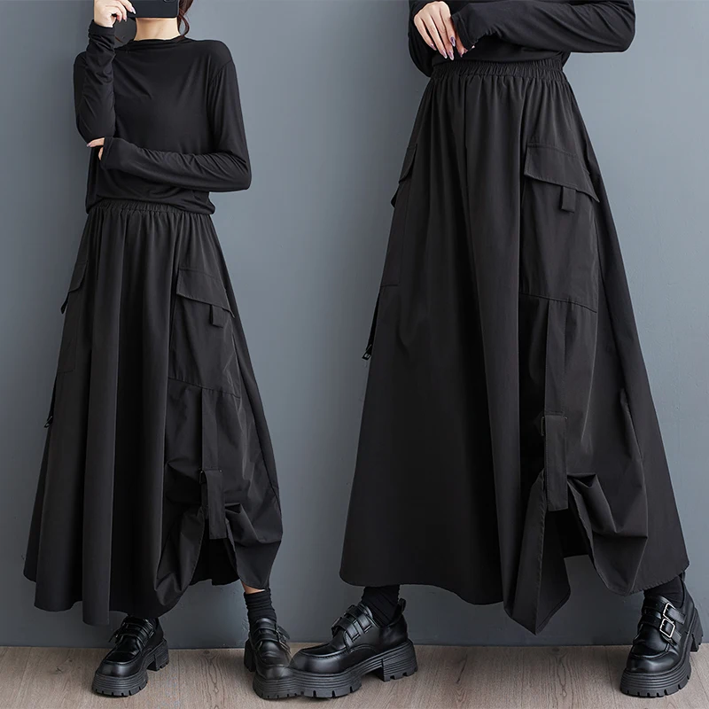 

Bla Asymmetrical Hem Loose Women's Skirt Spring Autumn Korean Sle High Waist Long A-Line Midi Skirt Faionable Commute