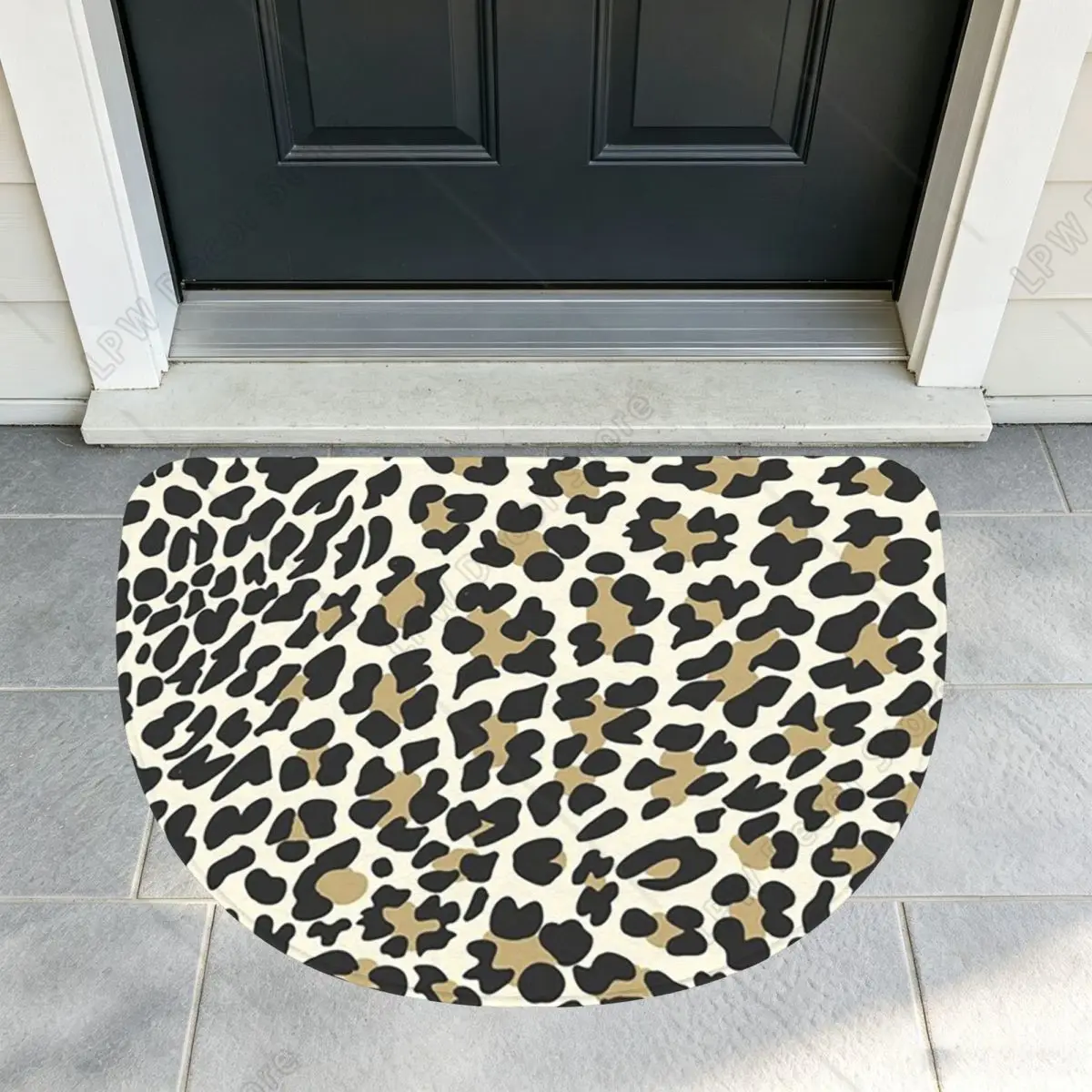 Golden Amber Leopard A Golden Cheetah Print Flannel Half Round Doormat Non Slip Bathroom Mat Absorbent Floor Carpet for Garage