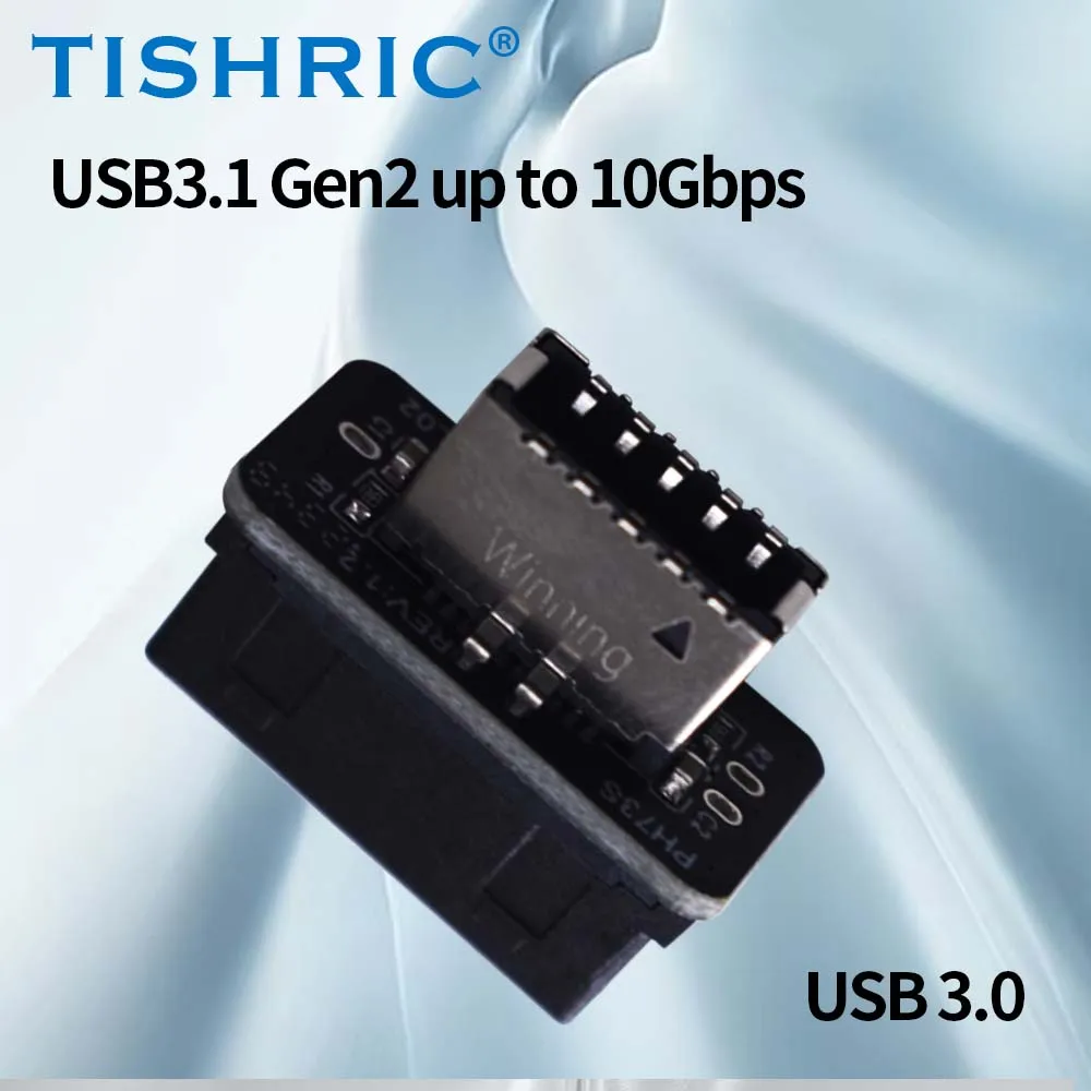 

Адаптер TISHRIC для материнской платы USB3.0 19-контактный/20-контактный адаптер TYPE-E 90-градусный корпус, передний разъем типа C для ПК