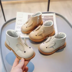 Botas cortas de cuero con dibujos animados para niños y niñas, botines de suela suave, a la moda, Otoño e Invierno