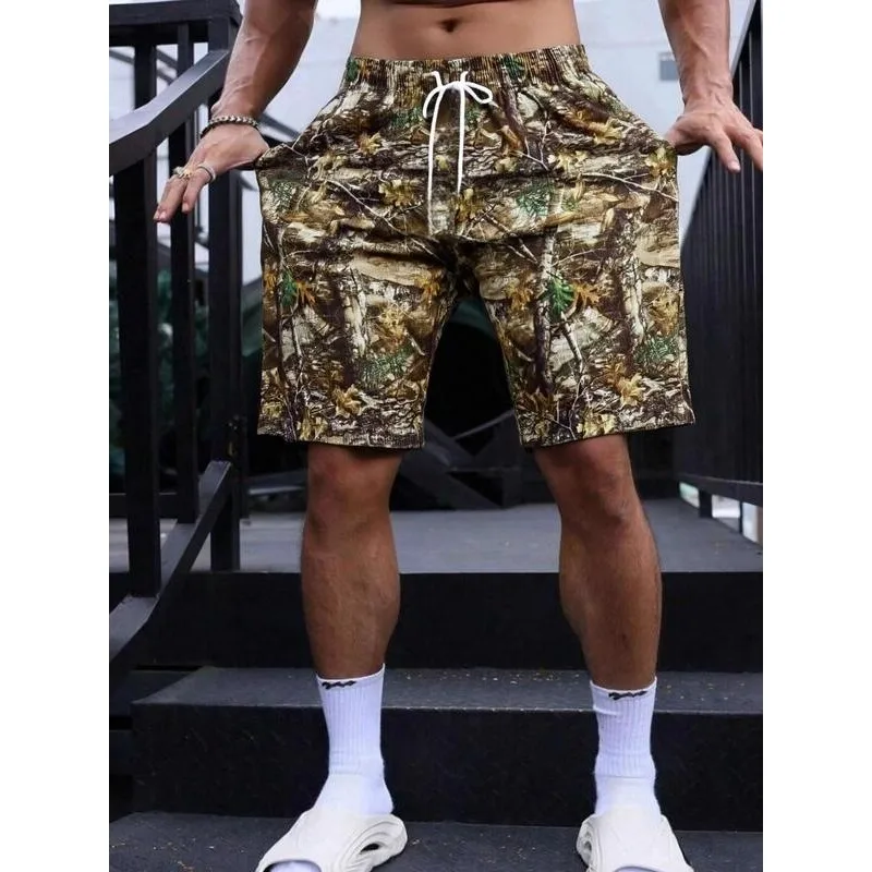

Men's Camouflage Corduroy Shorts Q 92758 Fashionable Outdoor Cargo Pants Spring Summer Autumn High Waist Straight Leg