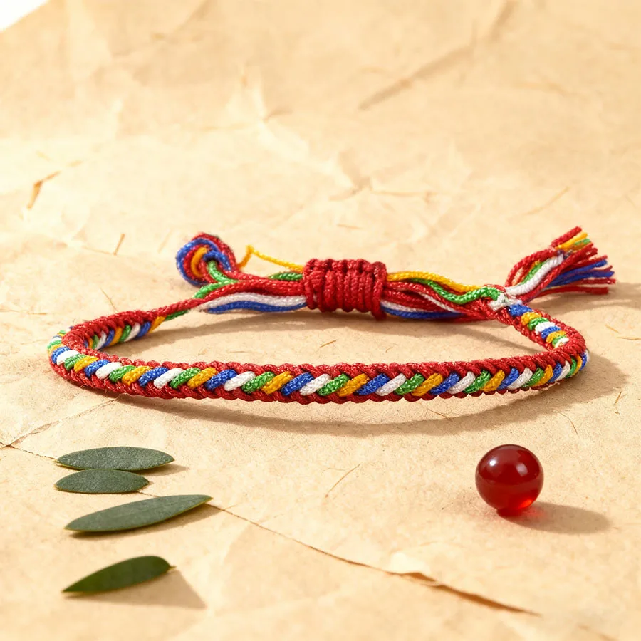 Regenbogen-Armband aus geflochtenem Seil, verstellbar, glücklicher roter Charme, handgefertigt, gewebter Schnur, Schmuck, Freundschaftsgeflecht-Armband für Männer und Frauen