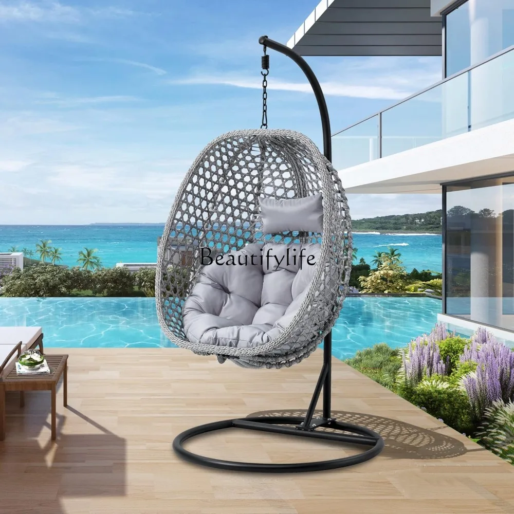 

Hanging Egg Chair with Stand Cushions, Outdoor and Indoor Hammock Rattan Swing Chair 350 lbs Capacity with Aluminum Steel Frame